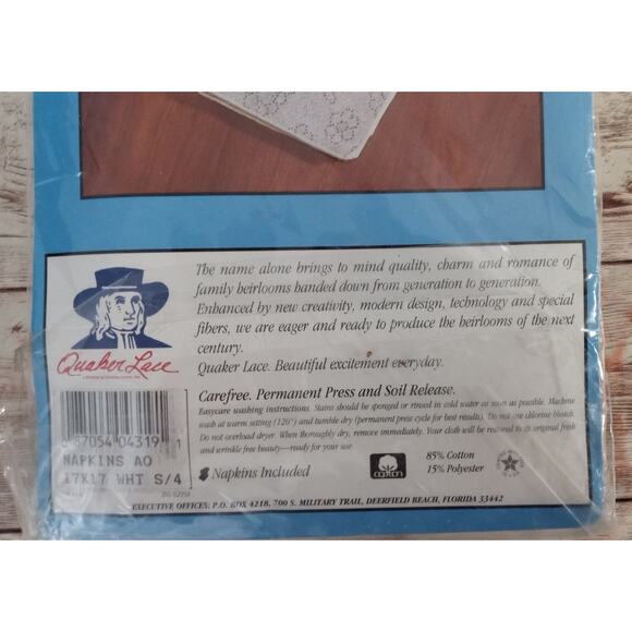 Quaker Lace Dinner Napkins White Set of 4 Vintage In Package - Picture 5 of 11